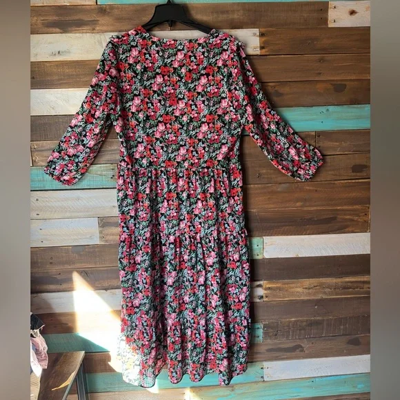Zara Black and Red Floral Long Sleeve Dress - Picture 5 of 6